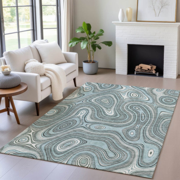 HomeRoots 5' Modern Sky Blue and Gray Geometric Indoor Outdoor Area Rug - Durable, Washable, Stylish Design 5' X 8' 631402