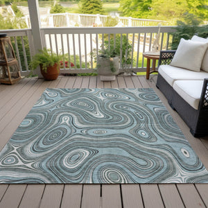 HomeRoots 5' Modern Sky Blue and Gray Geometric Indoor Outdoor Area Rug - Durable, Washable, Stylish Design 5' X 8' 631402