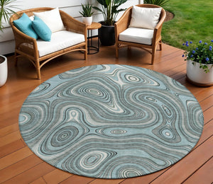 HomeRoots 5' Modern Sky Blue and Gray Geometric Indoor Outdoor Area Rug - Durable, Washable, Stylish Design 8' Round 631403