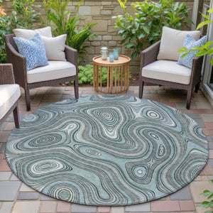 HomeRoots 5' Modern Sky Blue and Gray Geometric Indoor Outdoor Area Rug - Durable, Washable, Stylish Design 8' Round 631403
