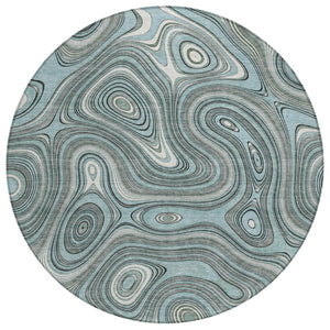 HomeRoots 5' Modern Sky Blue and Gray Geometric Indoor Outdoor Area Rug - Durable, Washable, Stylish Design 8' Round 631403