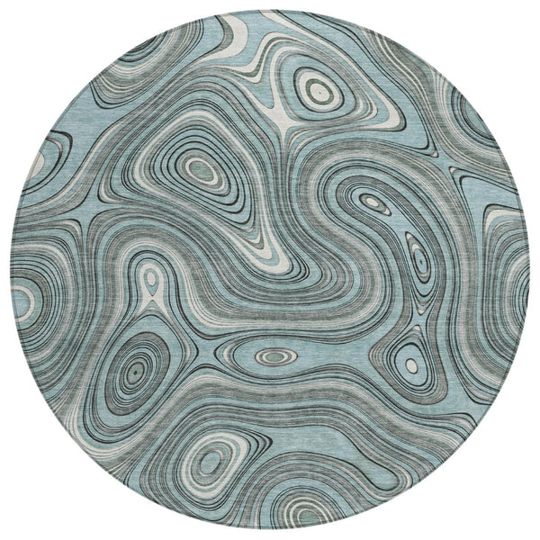 HomeRoots 5' Modern Sky Blue and Gray Geometric Indoor Outdoor Area Rug - Durable, Washable, Stylish Design 8' Round 631403