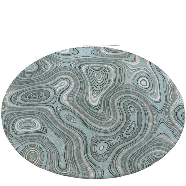 HomeRoots 5' Modern Sky Blue and Gray Geometric Indoor Outdoor Area Rug - Durable, Washable, Stylish Design 8' Round 631403