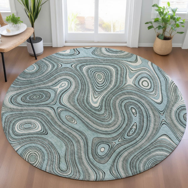 HomeRoots 5' Modern Sky Blue and Gray Geometric Indoor Outdoor Area Rug - Durable, Washable, Stylish Design 8' Round 631403