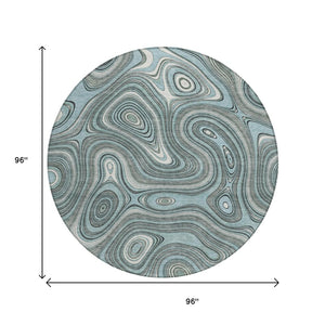 HomeRoots 5' Modern Sky Blue and Gray Geometric Indoor Outdoor Area Rug - Durable, Washable, Stylish Design 8' Round 631403