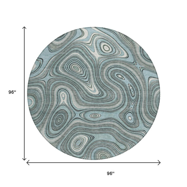HomeRoots 5' Modern Sky Blue and Gray Geometric Indoor Outdoor Area Rug - Durable, Washable, Stylish Design 8' Round 631403