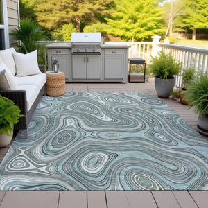 HomeRoots 5' Modern Sky Blue and Gray Geometric Indoor Outdoor Area Rug - Durable, Washable, Stylish Design 8' X 10' 631404