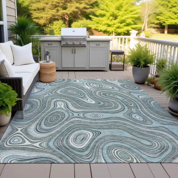 HomeRoots 5' Modern Sky Blue and Gray Geometric Indoor Outdoor Area Rug - Durable, Washable, Stylish Design 8' X 10' 631404