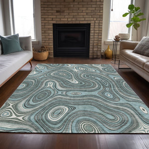 HomeRoots 5' Modern Sky Blue and Gray Geometric Indoor Outdoor Area Rug - Durable, Washable, Stylish Design 9' X 12' 631405