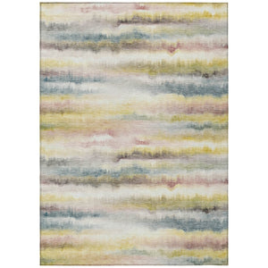 HomeRoots 5' Coastal-Inspired Gold Gray and Ivory Striped Washable Area Rug for Indoor and Outdoor Spaces 5' X 8' 631408