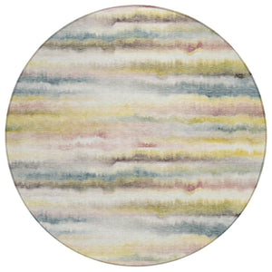HomeRoots 5' Coastal-Inspired Gold Gray and Ivory Striped Washable Area Rug for Indoor and Outdoor Spaces 8' Round 631409