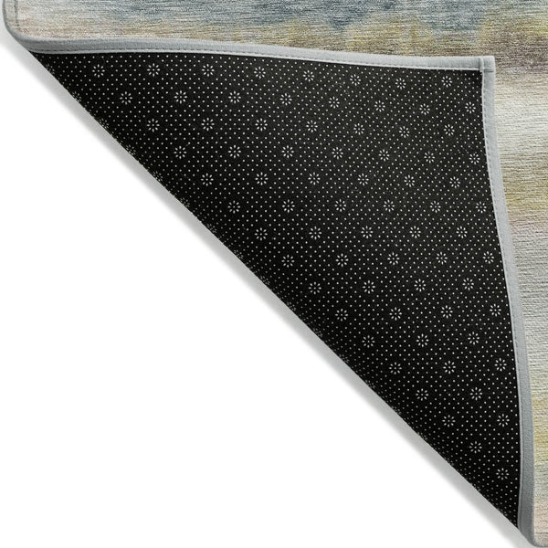 HomeRoots 5' Coastal-Inspired Gold Gray and Ivory Striped Washable Area Rug for Indoor and Outdoor Spaces 8' Round 631409
