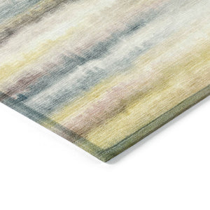HomeRoots 5' Coastal-Inspired Gold Gray and Ivory Striped Washable Area Rug for Indoor and Outdoor Spaces 8' Round 631409