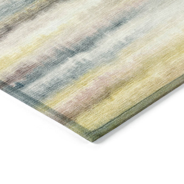 HomeRoots 5' Coastal-Inspired Gold Gray and Ivory Striped Washable Area Rug for Indoor and Outdoor Spaces 8' Round 631409