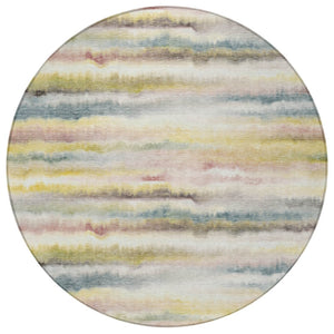 HomeRoots 5' Coastal-Inspired Gold Gray and Ivory Striped Washable Area Rug for Indoor and Outdoor Spaces 8' Round 631409