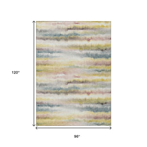 HomeRoots 5' Coastal-Inspired Gold Gray and Ivory Striped Washable Area Rug for Indoor and Outdoor Spaces 8' X 10' 631410