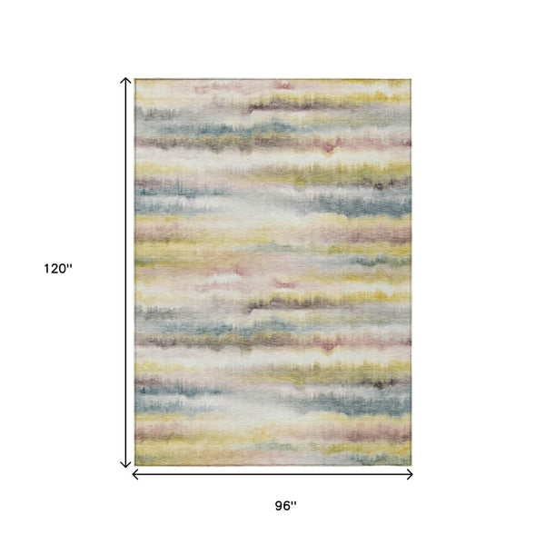 HomeRoots 5' Coastal-Inspired Gold Gray and Ivory Striped Washable Area Rug for Indoor and Outdoor Spaces 8' X 10' 631410