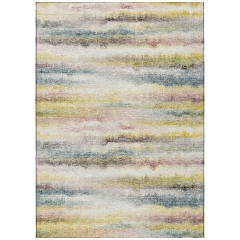 HomeRoots 5' Coastal-Inspired Gold Gray and Ivory Striped Washable Area Rug for Indoor and Outdoor Spaces 8' X 10' 631410