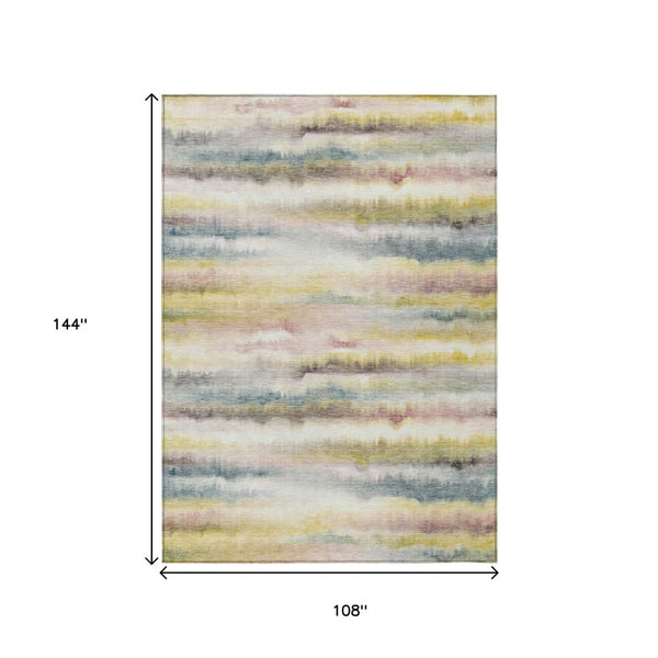 HomeRoots 5' Coastal-Inspired Gold Gray and Ivory Striped Washable Area Rug for Indoor and Outdoor Spaces 9' X 12' 631411