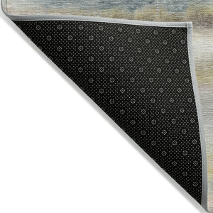 HomeRoots 5' Coastal-Inspired Gold Gray and Ivory Striped Washable Area Rug for Indoor and Outdoor Spaces 9' X 12' 631411