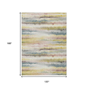 HomeRoots 5' Coastal-Inspired Gold Gray and Ivory Striped Washable Area Rug for Indoor and Outdoor Spaces 10' X 14' 631412