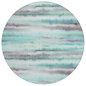 HomeRoots 5' Vibrant Teal, Plum & Ivory Striped Area Rug - Washable, Durable for Indoor & Outdoor Use 8' Round 631415