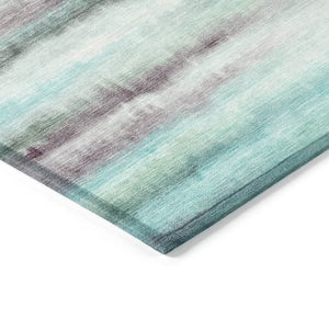 HomeRoots 5' Vibrant Teal, Plum & Ivory Striped Area Rug - Washable, Durable for Indoor & Outdoor Use 8' Round 631415