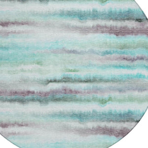 HomeRoots 5' Vibrant Teal, Plum & Ivory Striped Area Rug - Washable, Durable for Indoor & Outdoor Use 8' Round 631415