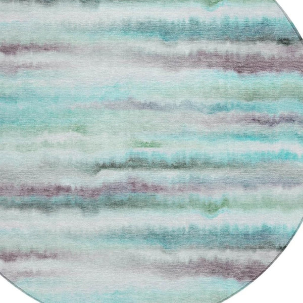 HomeRoots 5' Vibrant Teal, Plum & Ivory Striped Area Rug - Washable, Durable for Indoor & Outdoor Use 8' Round 631415