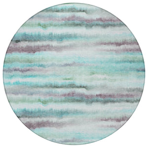 HomeRoots 5' Vibrant Teal, Plum & Ivory Striped Area Rug - Washable, Durable for Indoor & Outdoor Use 8' Round 631415
