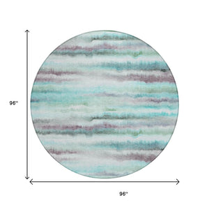 HomeRoots 5' Vibrant Teal, Plum & Ivory Striped Area Rug - Washable, Durable for Indoor & Outdoor Use 8' Round 631415
