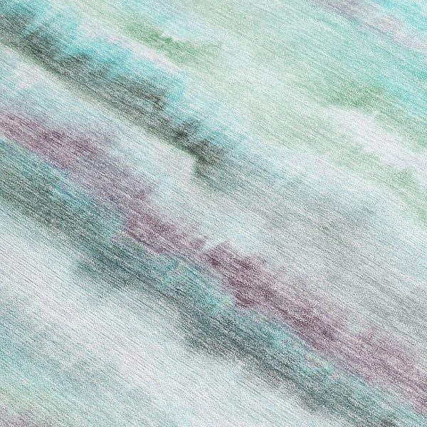 HomeRoots 5' Vibrant Teal, Plum & Ivory Striped Area Rug - Washable, Durable for Indoor & Outdoor Use 8' X 10' 631416