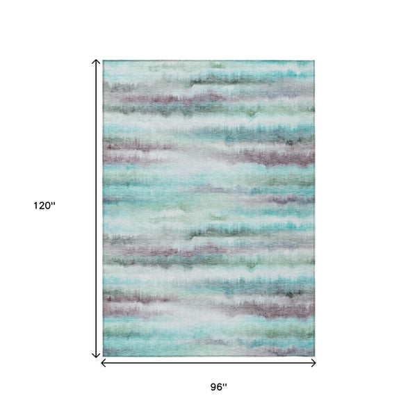 HomeRoots 5' Vibrant Teal, Plum & Ivory Striped Area Rug - Washable, Durable for Indoor & Outdoor Use 8' X 10' 631416