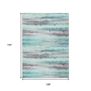 HomeRoots 5' Vibrant Teal, Plum & Ivory Striped Area Rug - Washable, Durable for Indoor & Outdoor Use 9' X 12' 631417