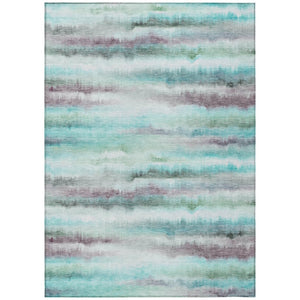 HomeRoots 5' Vibrant Teal, Plum & Ivory Striped Area Rug - Washable, Durable for Indoor & Outdoor Use 9' X 12' 631417