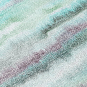 HomeRoots 5' Vibrant Teal, Plum & Ivory Striped Area Rug - Washable, Durable for Indoor & Outdoor Use 9' X 12' 631417