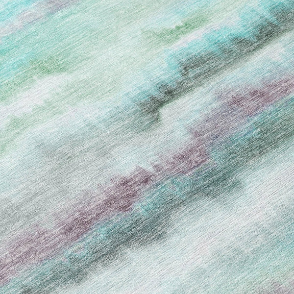 HomeRoots 5' Vibrant Teal, Plum & Ivory Striped Area Rug - Washable, Durable for Indoor & Outdoor Use 10' X 14' 631418
