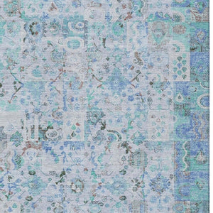 HomeRoots 5' Blue and Silver Patchwork Area Rug - Washable, Stain-Resistant Design for Indoor and Outdoor Use 5' X 8' 631420