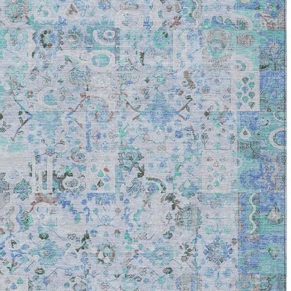 HomeRoots 5' Blue and Silver Patchwork Area Rug - Washable, Stain-Resistant Design for Indoor and Outdoor Use 5' X 8' 631420