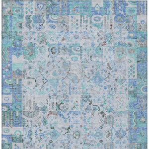 HomeRoots 5' Blue and Silver Patchwork Area Rug - Washable, Stain-Resistant Design for Indoor and Outdoor Use 8' X 10' 631422