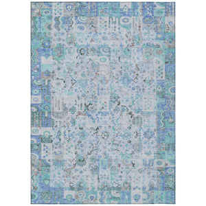 HomeRoots 5' Blue and Silver Patchwork Area Rug - Washable, Stain-Resistant Design for Indoor and Outdoor Use 8' X 10' 631422