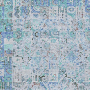 HomeRoots 5' Blue and Silver Patchwork Area Rug - Washable, Stain-Resistant Design for Indoor and Outdoor Use 8' X 10' 631422