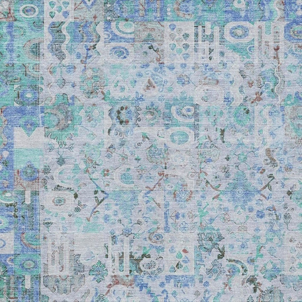 HomeRoots 5' Blue and Silver Patchwork Area Rug - Washable, Stain-Resistant Design for Indoor and Outdoor Use 8' X 10' 631422