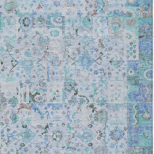 HomeRoots 5' Blue and Silver Patchwork Area Rug - Washable, Stain-Resistant Design for Indoor and Outdoor Use 9' X 12' 631423