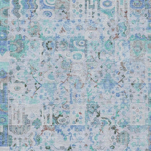 HomeRoots 5' Blue and Silver Patchwork Area Rug - Washable, Stain-Resistant Design for Indoor and Outdoor Use 10' X 14' 631424