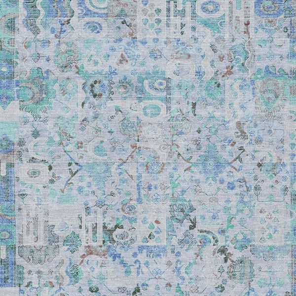 HomeRoots 5' Blue and Silver Patchwork Area Rug - Washable, Stain-Resistant Design for Indoor and Outdoor Use 10' X 14' 631424