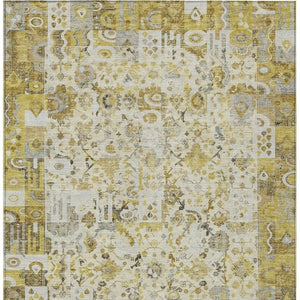 HomeRoots 5' Elegant Gold and Ivory Patchwork Washable Area Rug for Indoor and Outdoor Spaces, Easy Care 5' X 8' 631426