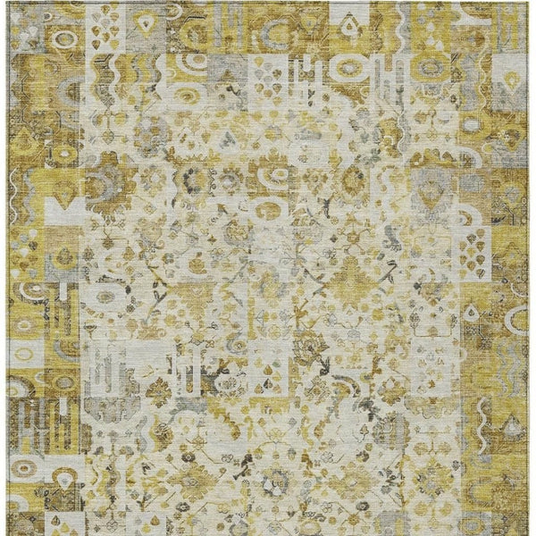 HomeRoots 5' Elegant Gold and Ivory Patchwork Washable Area Rug for Indoor and Outdoor Spaces, Easy Care 5' X 8' 631426