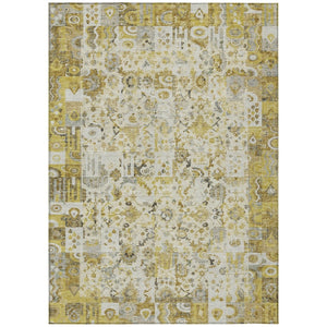 HomeRoots 5' Elegant Gold and Ivory Patchwork Washable Area Rug for Indoor and Outdoor Spaces, Easy Care 5' X 8' 631426