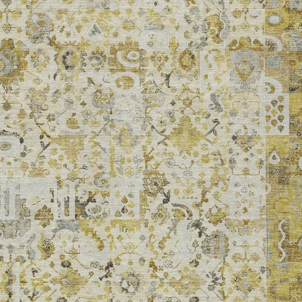 HomeRoots 5' Elegant Gold and Ivory Patchwork Washable Area Rug for Indoor and Outdoor Spaces, Easy Care 5' X 8' 631426